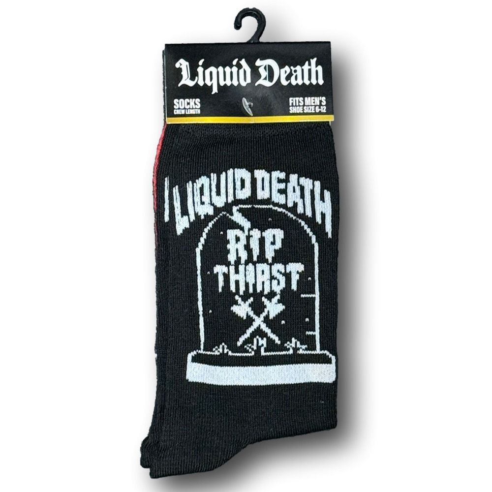 3/$20 Liquid Death Premium Water "RIP Thirst" Funny Novelty Crew Socks - NWT